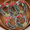Mini Christmas Wreath Green Vine Ring Pine Cone Snowflake Decoration Red Berries Pendant Christmas Dollhouse Door Decoration