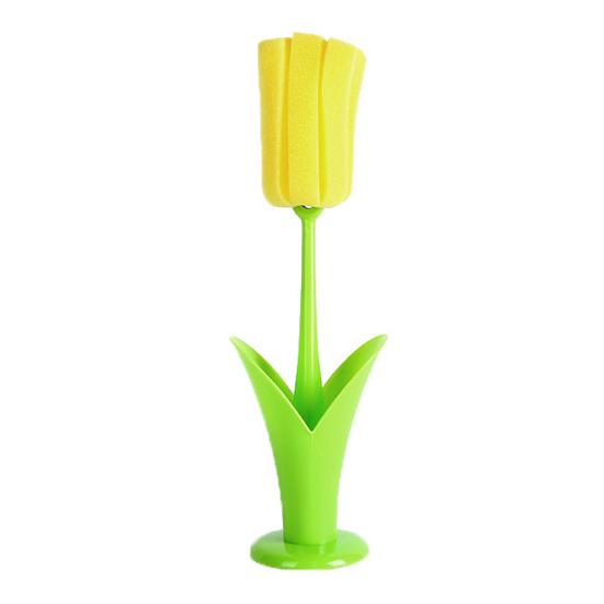 Cup Brush Tulip Shape Ergonomic Handle Cleaning Brush Scratch-Free Sponge Brush Decorative Vase Cleaner