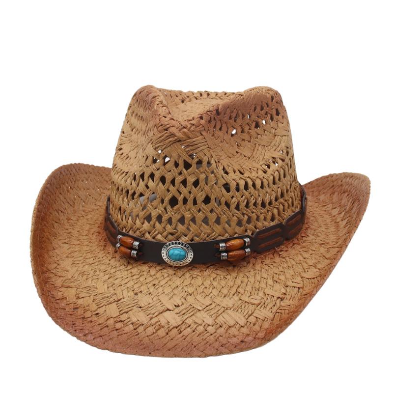 Cross-Border European And American Hot-Selling Cowboy Top Hats Hollow Warped Edge Sun Hats Western Cowboy Hats Outdoor Beach Sun Hats