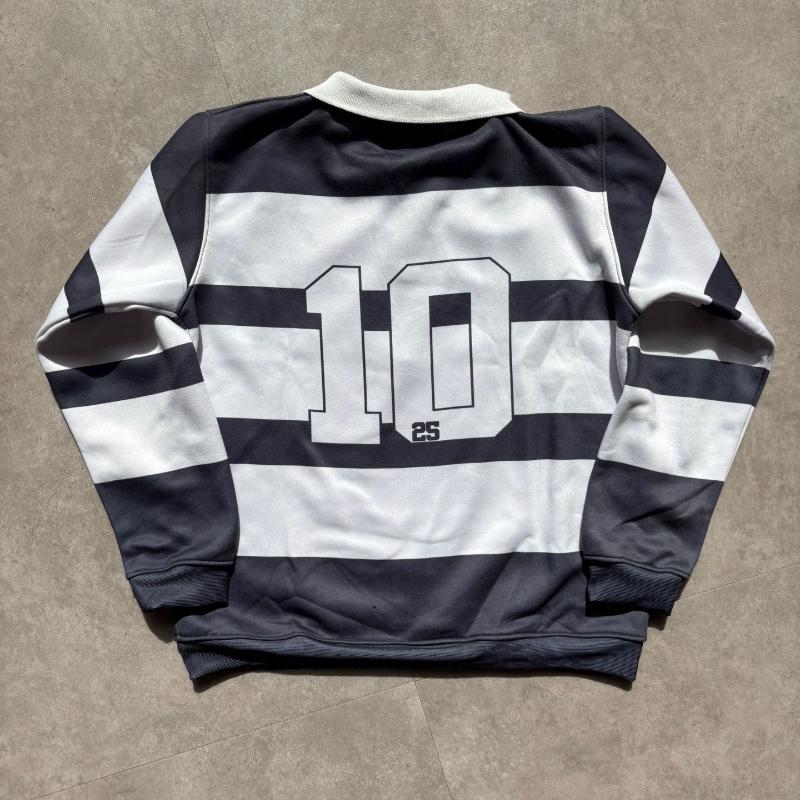 European and American Y2k Long Sleeved Printed Embroidered Polo Collar Pullover