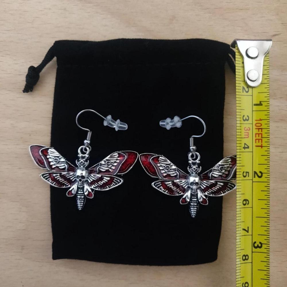Personality Gothic Blood-red Death Moth Skull Dangle Earrings for Women Halloween Party Demon Slayer Jewelry Accessories Gifts