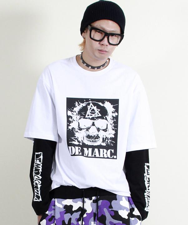 Deumakeu Skull Graphic Double Sleeve Long Sleeve T-Shirt White