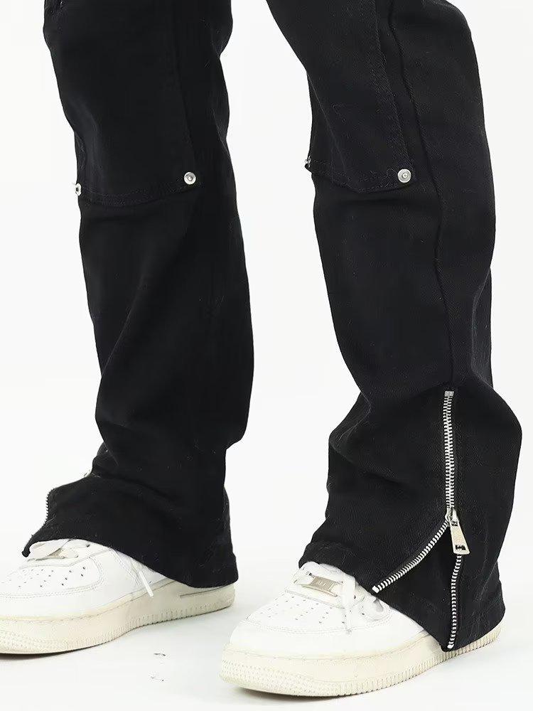 2023 Autumn Men's Loose Fit Solid Color Straight Jeans: Trendy Casual Overalls