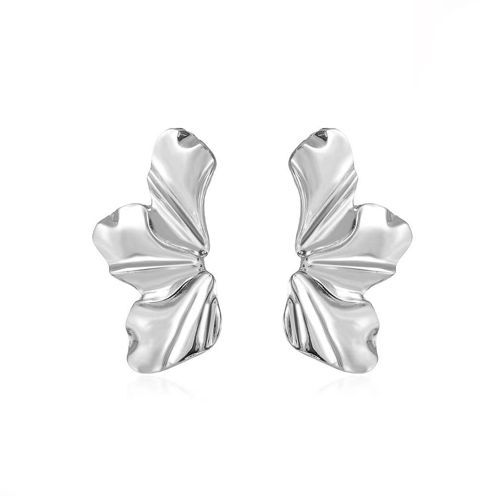 

European and American style simple irregular petal stud earrings cold wind metal exaggerated earrings retro niche earrings
