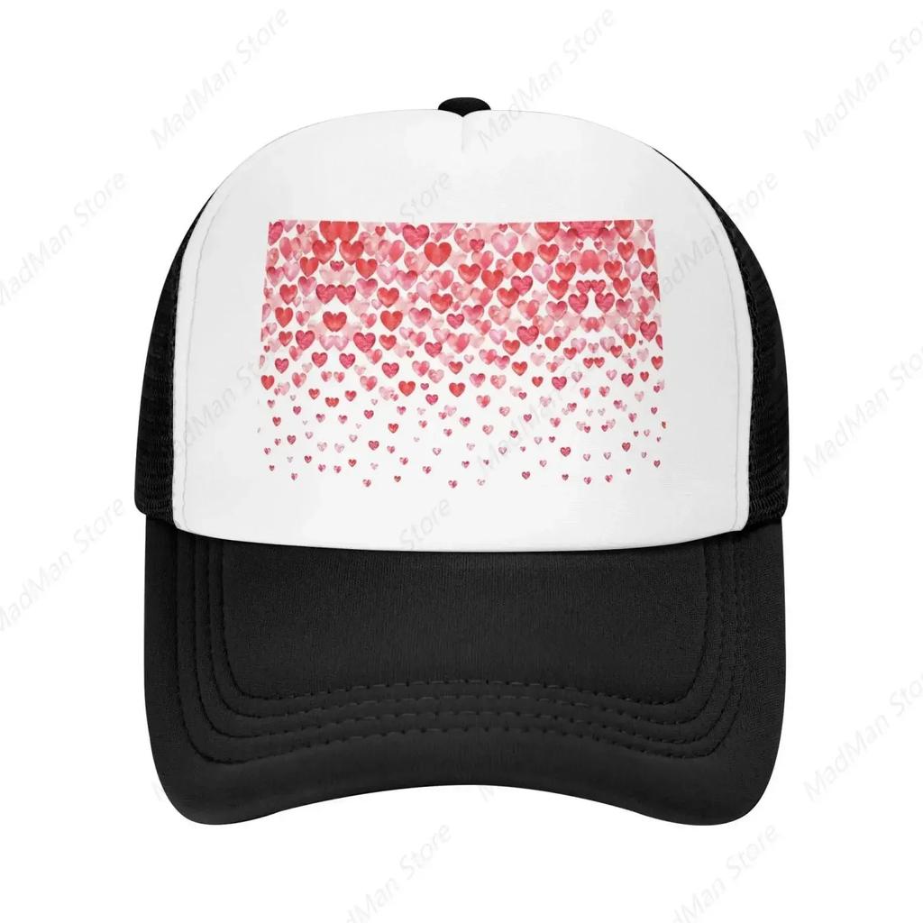 Falling Red Hearts Adult Mesh Baseball Hat Truck Driver Hat Sun Hat Suitable for Daily Sports Outdoor Activities Travel Etc