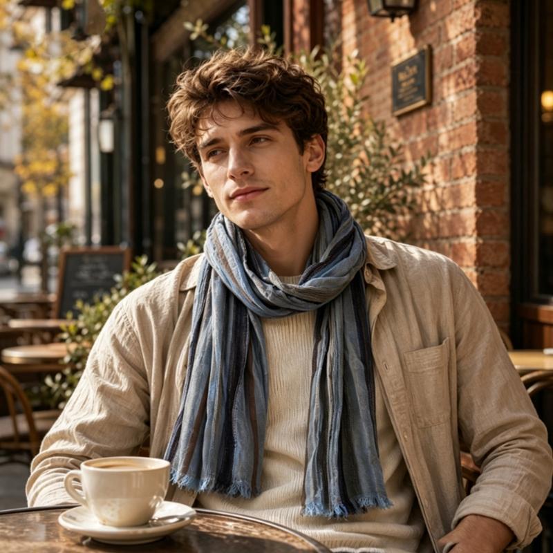 Contrast Scarf Shawl Wrap for Women Men, Lightweight Crinkled Fringe Layer with Soft Airy Texture for Commuting Travel