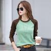Korean Style Long Sleeve T Shirt for Women Slimming Round Neck Cotton Top New Autumn Winter Contrast Color All Match Bottoming Shirt