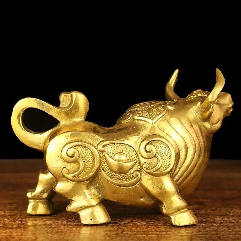 Feng Shui Pure Copper Cow Ornaments Town House Attract Wealth Ruyi Yuanbao Cow Office Home Decor