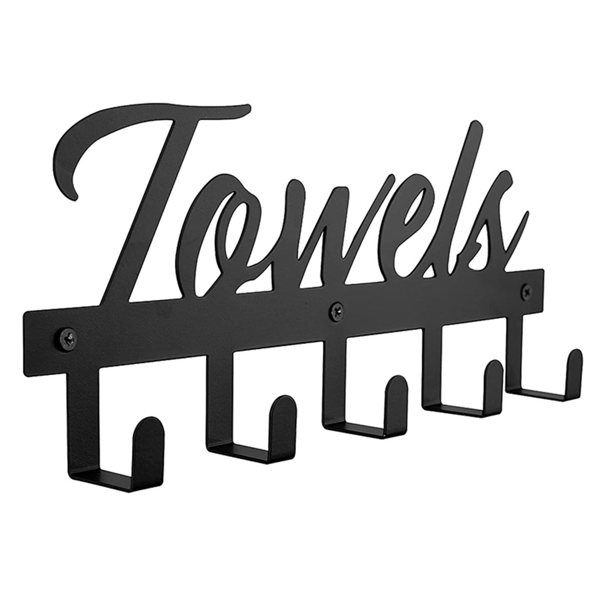 

Wall-Mounted Towel Rack Movable Holder With 5 Hooks Waterproof Towel Shelf Organizer Shower Hanger Rail Bathroom Accessories