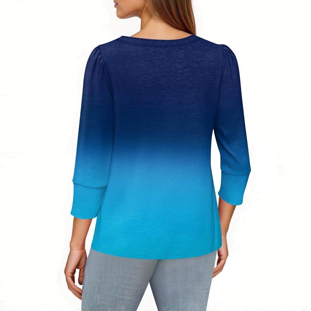 Women's Fashion Casual 3/4 Sleeve Print Shirt Women's V-Neck Tops
