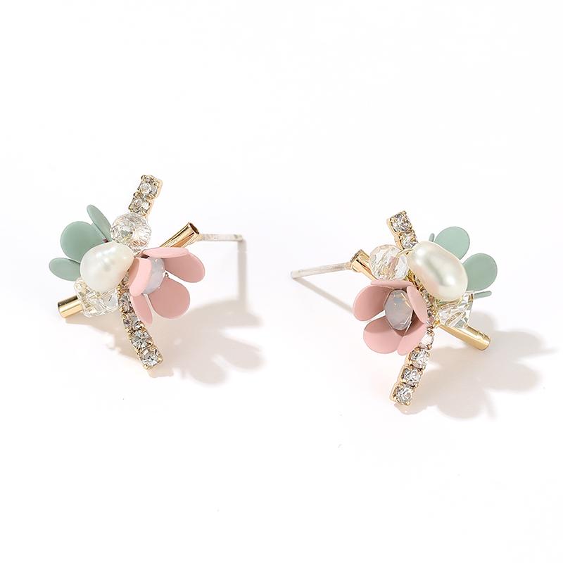 Romantic Multi -Element Sweet Flowers Gold Colour Earrings Accessories For Korean Fashion Jewelry Party Womans Girls