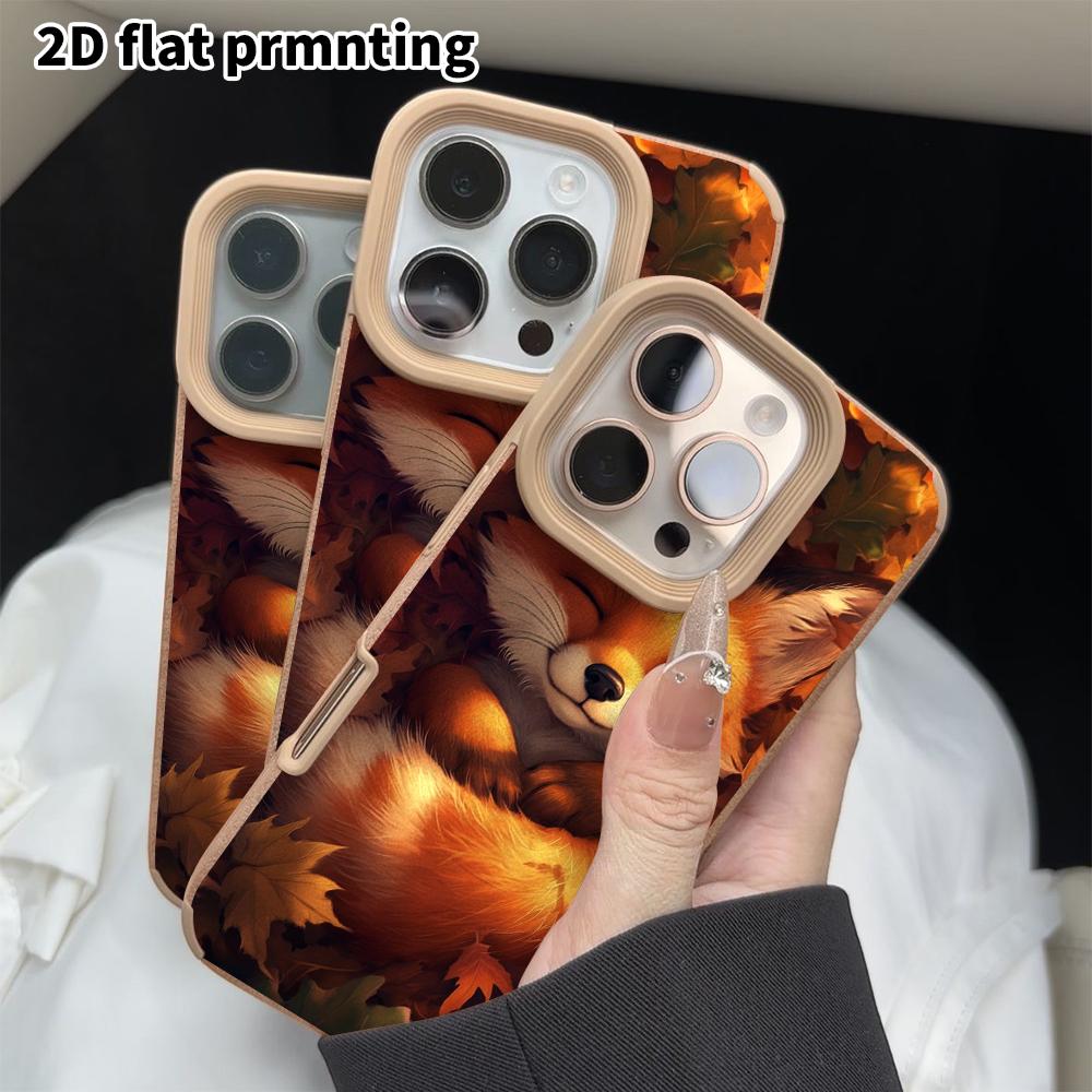 Phone Case: 2D Flat Lambskin Suitable for iPhone 18 17 16 15 14 13 Pro Protective Case, Autumn Leaves Little Fox, Christmas and Halloween Gifts