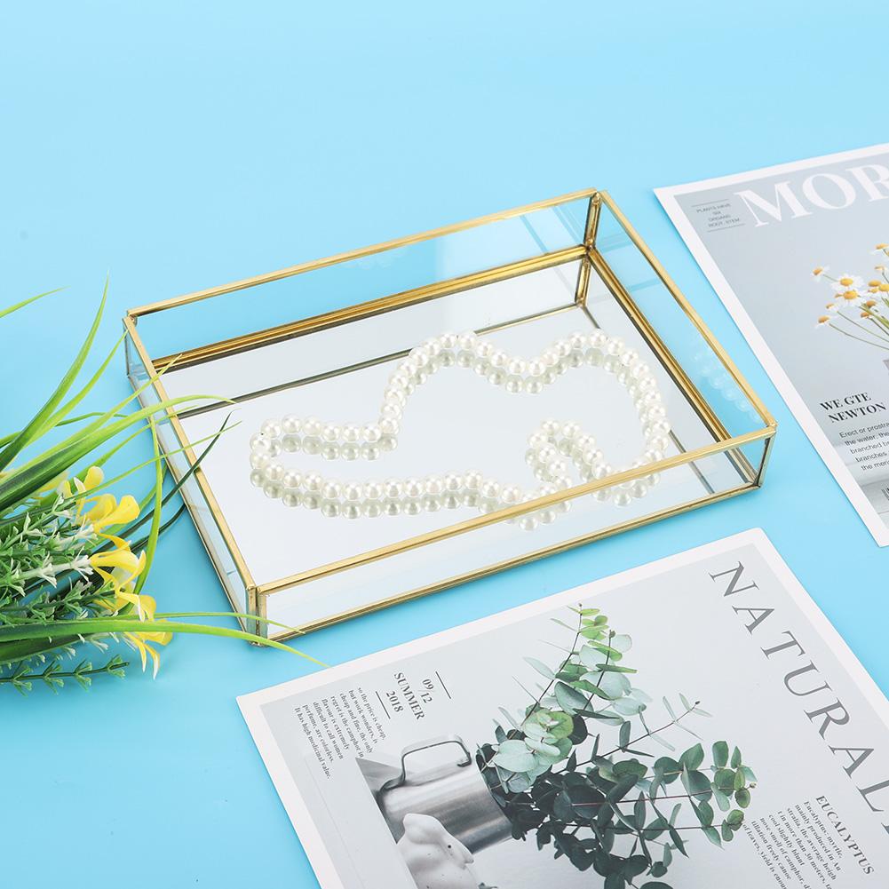 Vintage Metal Glass Storage Box Gold Tray Jewelry Cosmetics Display Boxes (Medium Size)