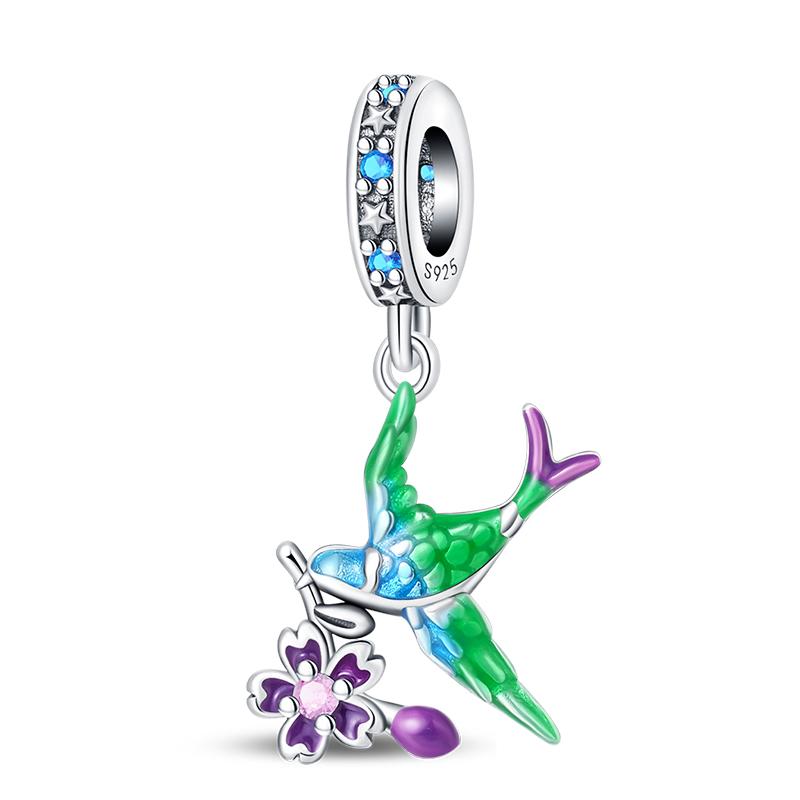Trendy 925 Silver Large Billed Bir White Dove Parrot Feather Charms Beads Fit Pan 925 Original Bracelets DIY Luxury Fine Jewelry