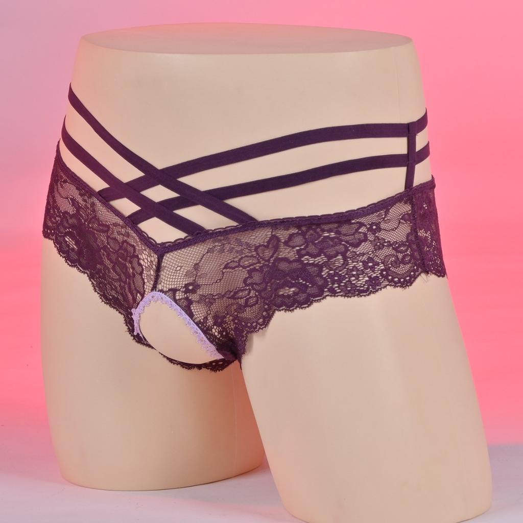 Women Mens Mesh Lace Sheer Briefs Cross-Dressers Femboy Sissy Lingerie Crotchless Panties Low Rise Hollow Out Low Rise Underwear
