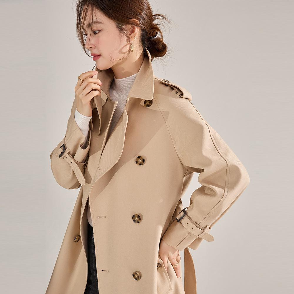 Spring new Ankela red trench coat double-breasted silhouette temperament classic casual medium and long coat women 22396
