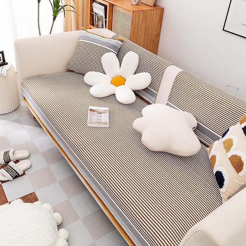 Cotton Coarse Cloth Non-slip Sofa Slipcover Modern Corner Cover Sofa Covers Living Room Stripe Sofa Towel Solid Wood Couch Cover