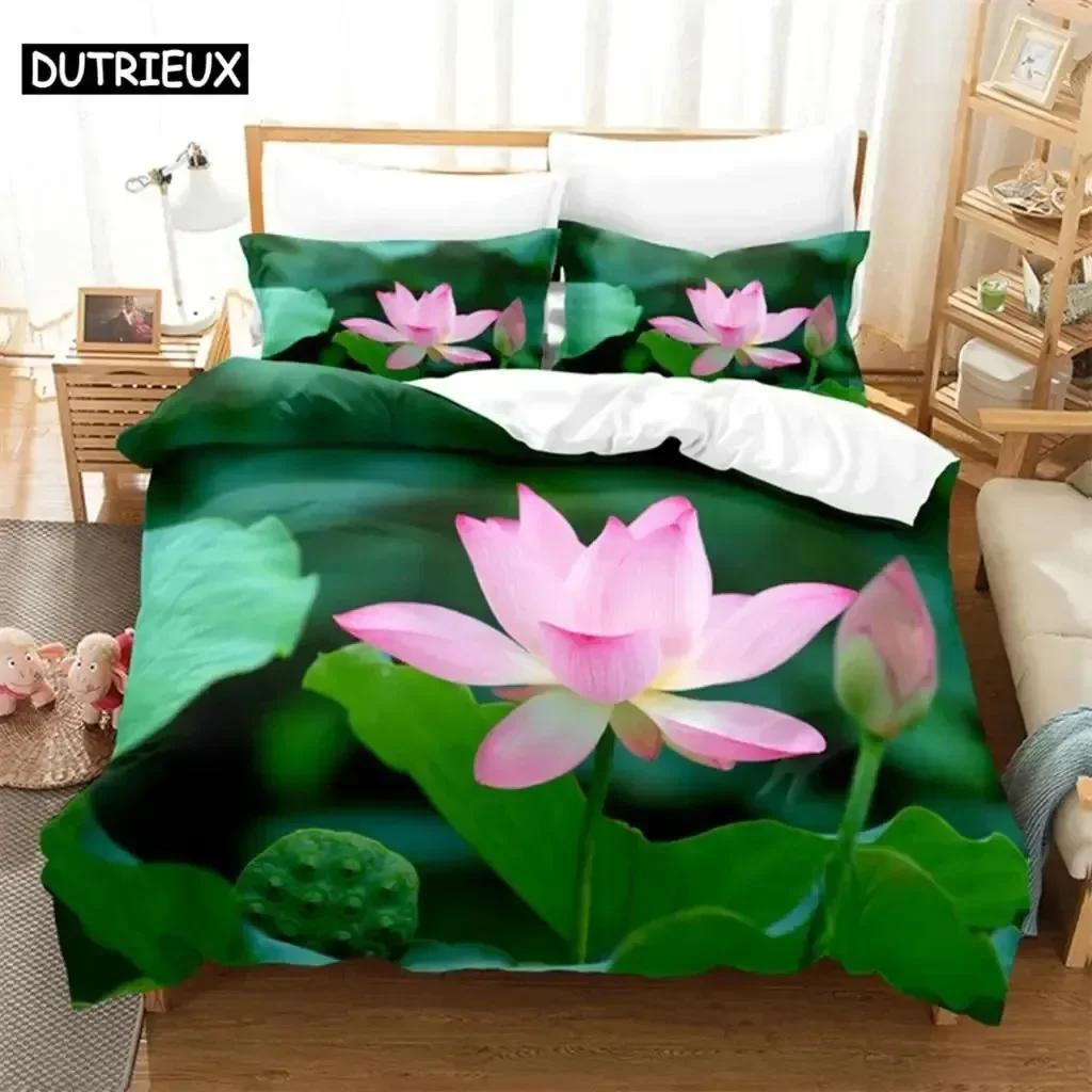 Luxuriös Neu 3D Druck Rosa Lotus Bequemer Bettbezug Bettdecke Kissenbezug Bettwäscheset Kinder Schlafzimmer Dekoration Heimtextil