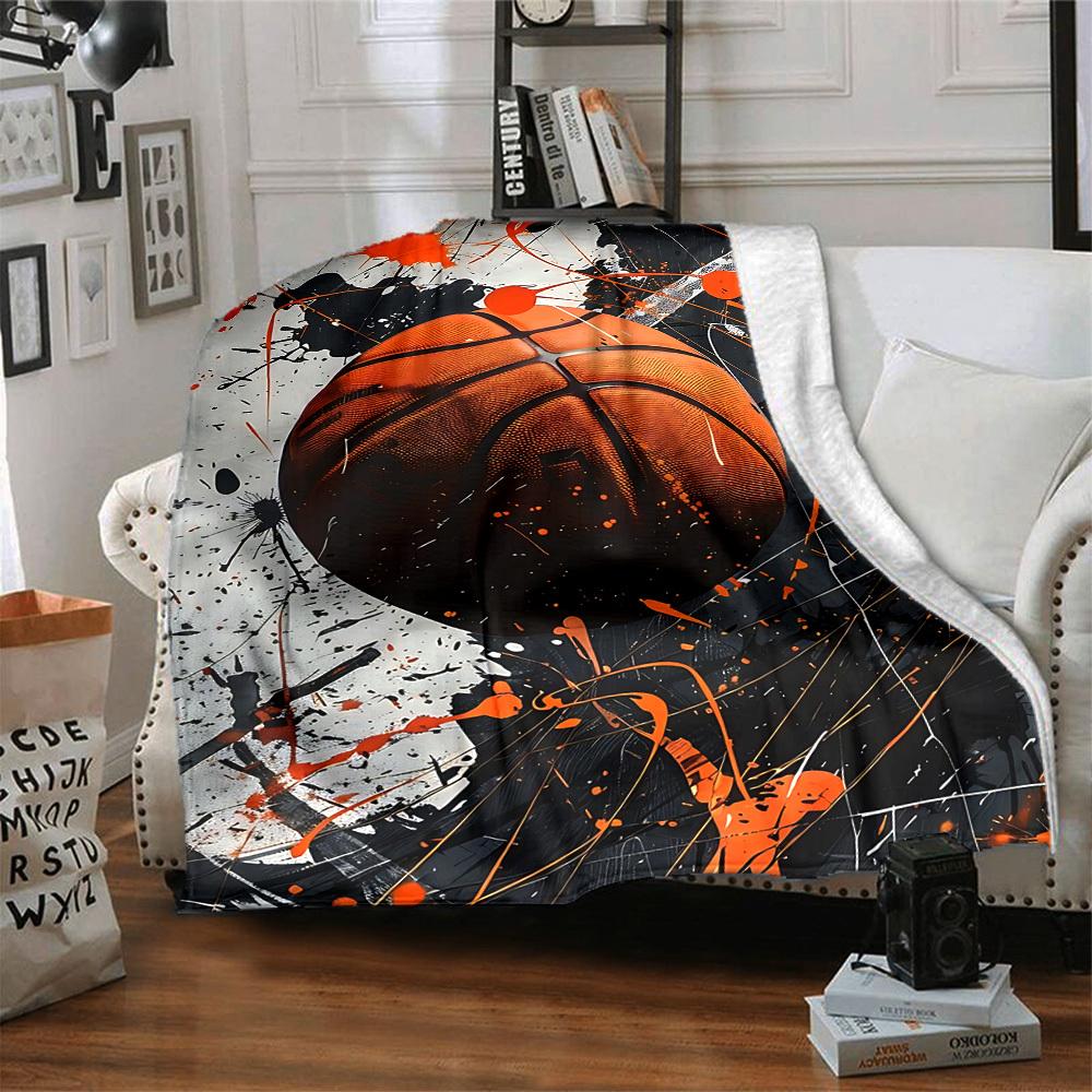 1pc Basketball Art Blanket, Lightweight Flannel Throw Blanket for Sofa, Bed, Travel, Camping, Living Room, Office, Couch048