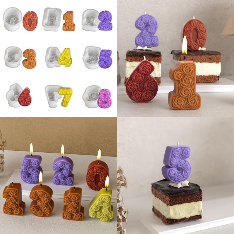 0-8 Rose Numbe Candle Mould Silicone Molds Scented Candle Molds Fondant Cake Moulds Castings Molds Plasters Molds