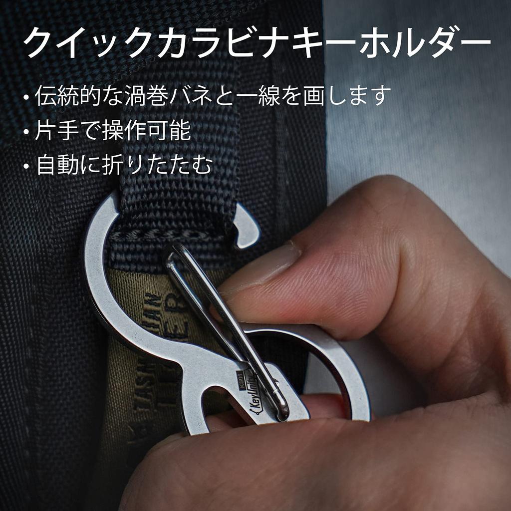 KeyUnity KS01 Carabiner Stainless Steel Silver with Key Camping Keychain, Men's Carabiner, S-Shaped, Small, EDC, S-Hook, Non-Falling, Ring,