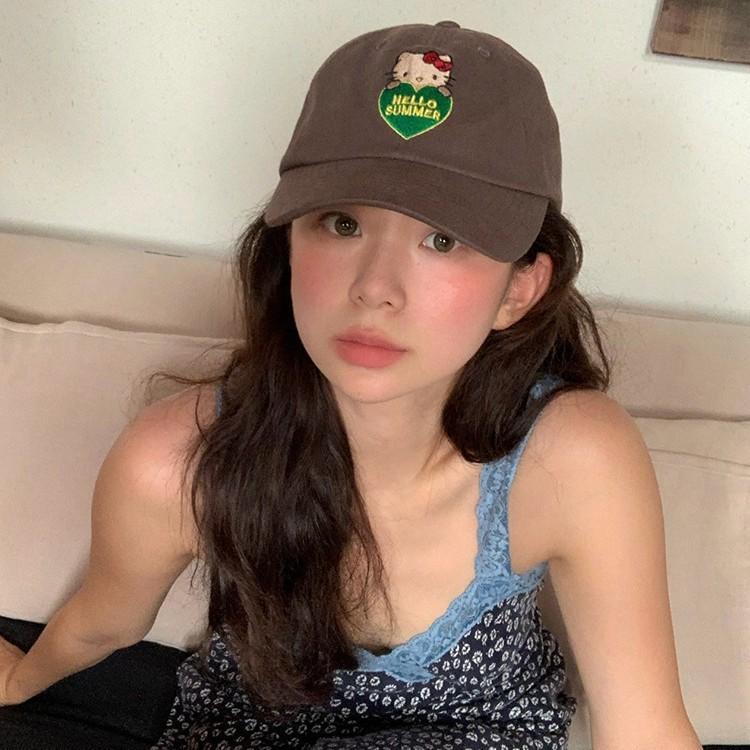 Kiity Cat Embroidered Cap With Wide Brim For Sunshade Summer Outdoor