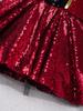 Girls Red Dress Round Neck Sleeveless Shiny Sequins Adorned Leotard Jumpsuit Performance Costume