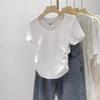 Special White T-Shirt Women's Waist Slim Spice Girl Top Summer Niche Design Sense Pleated U-Neck Exposed Clavicle Short Sleeve