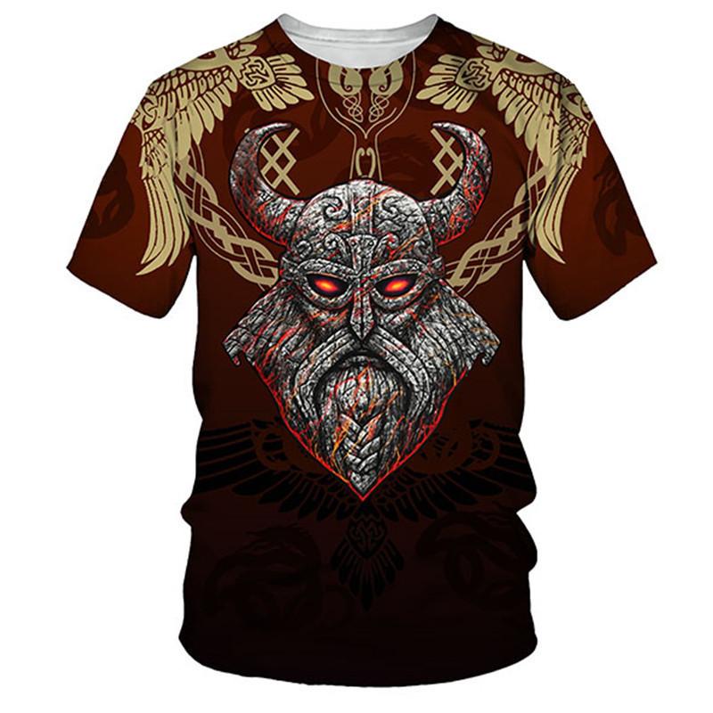 T-shirt Summer Mythical Print 3D Digital Short Sleeve Men's Street Trendy Loose Shirt