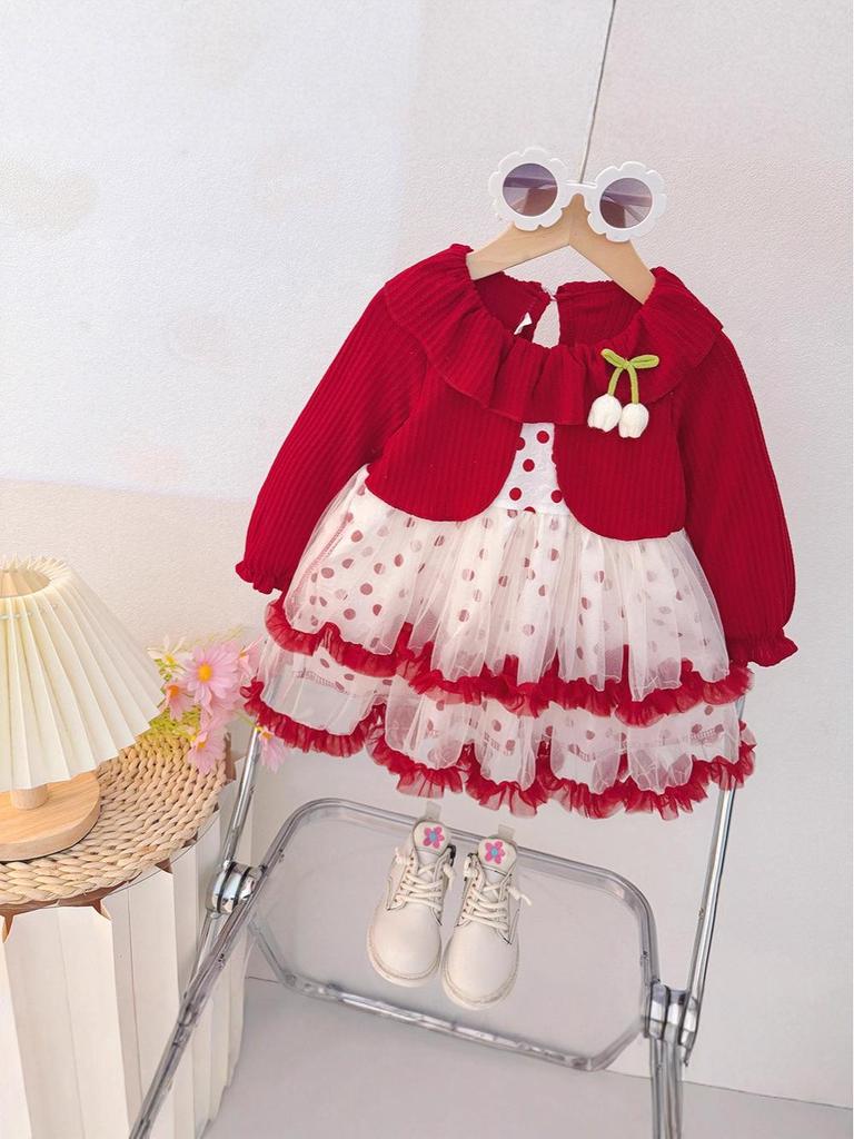 Baby Girl Spring & Autumn Polka Dot Tulip Mesh Dress