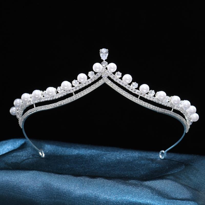 Elegant Pearls Crowned Headband For Weddings Parties And Event Sparkling Rhinestones Metal Construction Headdress