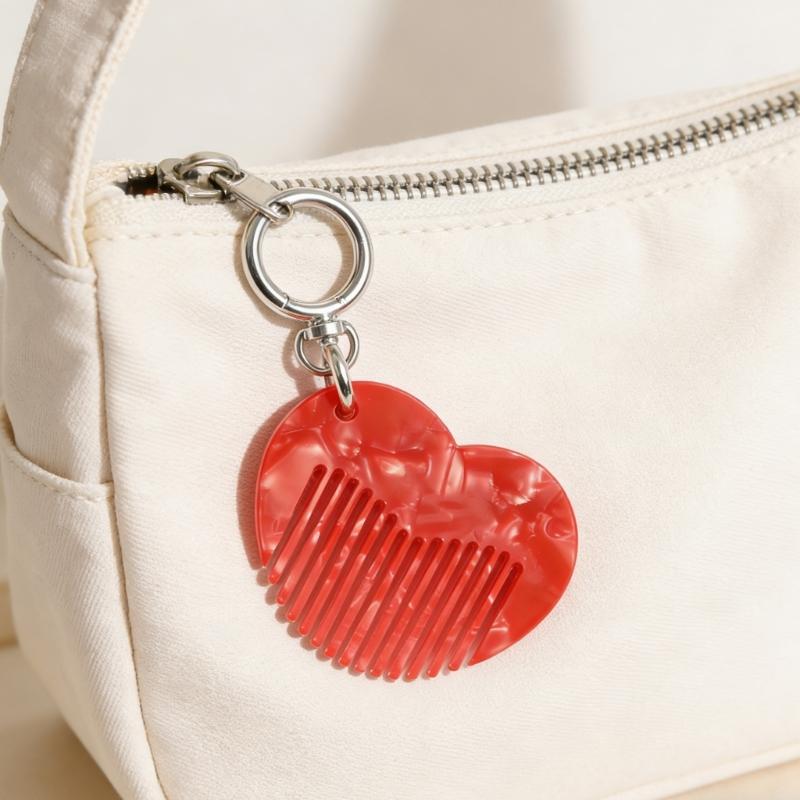Stylish Heart Keychain With Built In Comb For Quick Hair Touch Ups On The Go Premium Acetate Keyrings Accessory