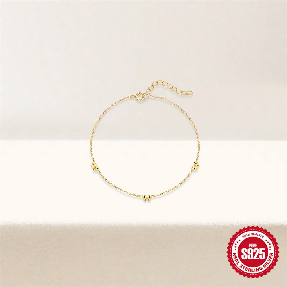 S925 Sterling Silver Ins Style Girlish Temperament Golden Flower Personalized Bow Exquisite Bracelet Love Romantic Jewelry