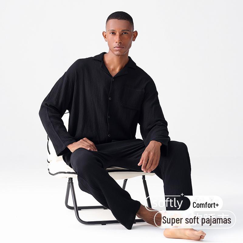 

«Мужская антибактериальная марлевая хлопковая пижама — с длинными рукавами, легкая, весенне-осенний домашний костюм» L