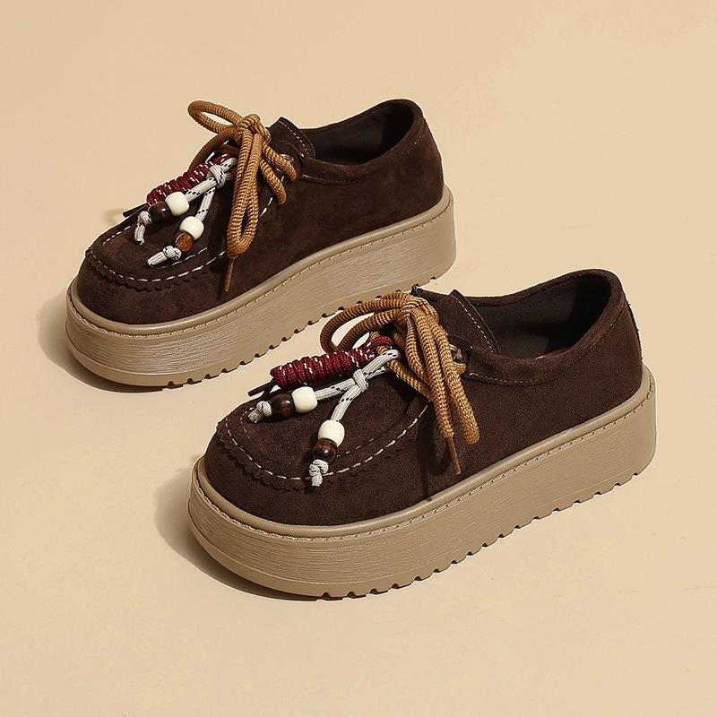 

Этнический стиль модные одинарные туфли женские 2025 осень новые матовые на шнуровке литературные ретро на толстой подошве с мелким вырезом лоферы 39 темно-коричневого