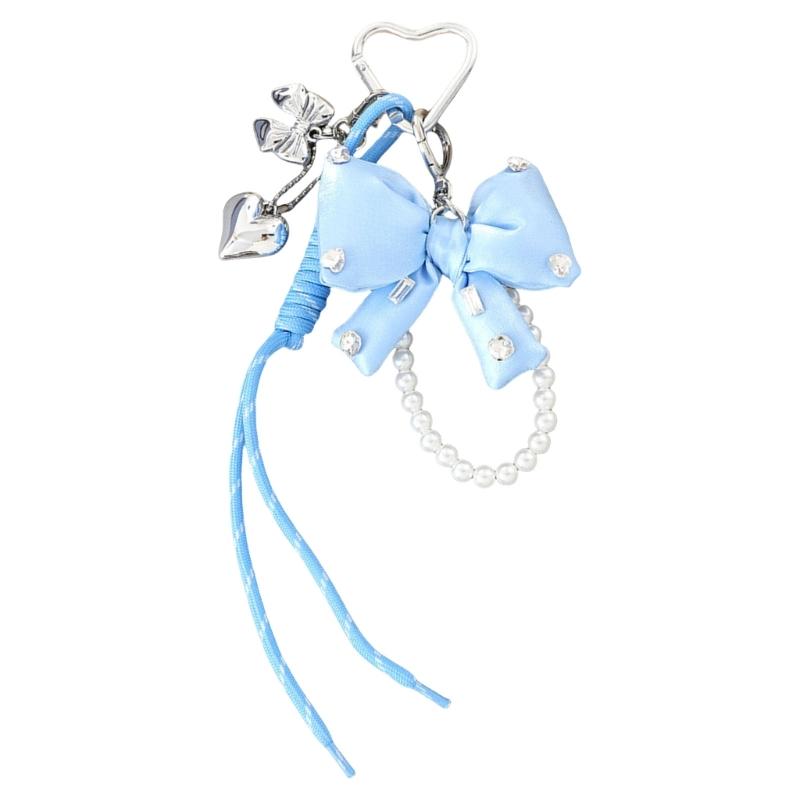 Black Artificial Pearls Bows Bag Accessory Purse Decoration Rope Keychain Adds Style and Sophistication To Any Outfit