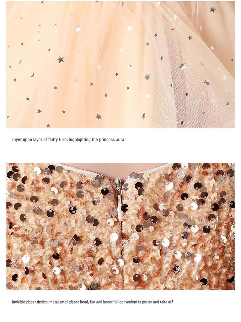 Girls' Sleeveless Tulle Train Princess Dress for Flower Girl or Performance