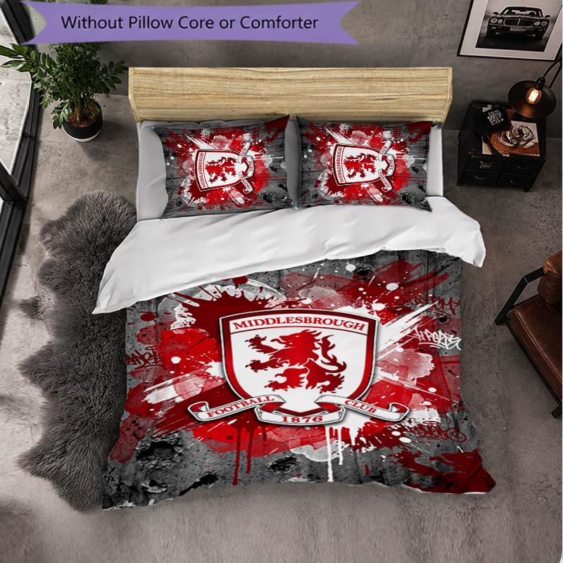 Biancheria da letto a tema Middlesbrough FC Set 3 Pezzi Copripiumino Biancheria da letto Decorativa per Camera Adolescenti Decorazione Casa