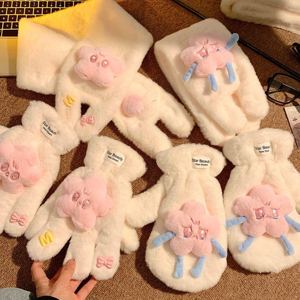 Thicken Cross Scarf Cartoon Gloves New Neckerchief Wrap  Winter