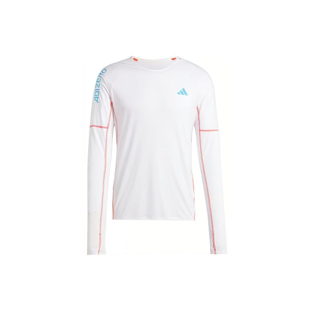 Adidas Adizero Letter Print Stitch Decoration Round Neck Long Sleeve T-Shirt Men Tops White IL9070