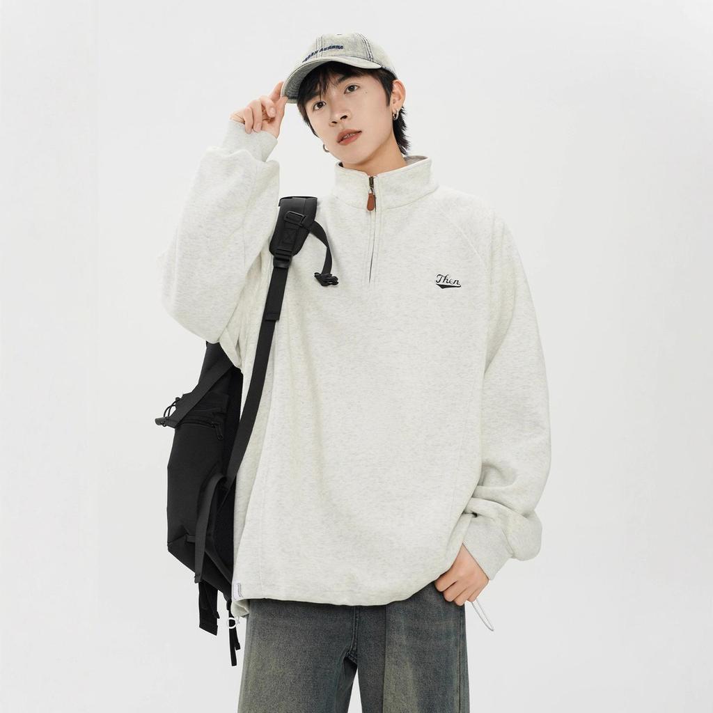 Pullover mit halbem Reißverschluss Herren Herbst Trendige Marke Bedruckte Jacke Lockeres Paar Oberteil