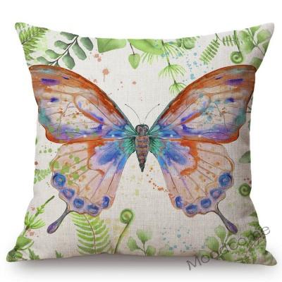 Nordische Zomer Handgetekende Aquarel Vlinder Groene Bladeren Kunst Bank Kussenhoes Katoen Linnen Vlinders Kunst Decor Kussenhoes Peach skin 18*18(CM)-1Pcs