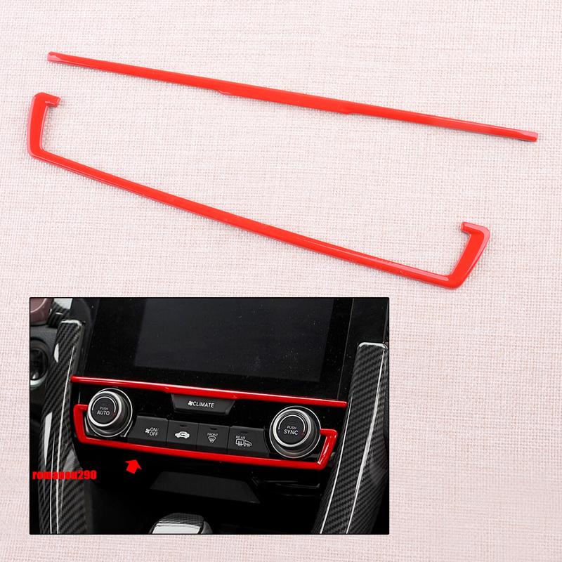 2 Stück/Set Rotes Auto Klimaanlage Klimaregelung Drehknopf Schalter Panel Streifen Verkleidung Rahmen Dekoration Passend für Honda Civic 2016 2017 2018 2019 2020
