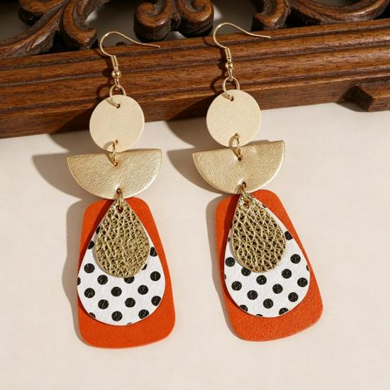 Retro Geometric Patchwork Polka Dot Leather Earrings: Colorful, Fashionable, Exaggerated Women's Dangle Ornaments