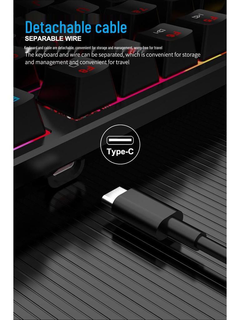 K104 Mechanical Keyboard, Blue Switch, 7-Color Lighting, 26-Key Anti-Ghosting for Office and Gaming.