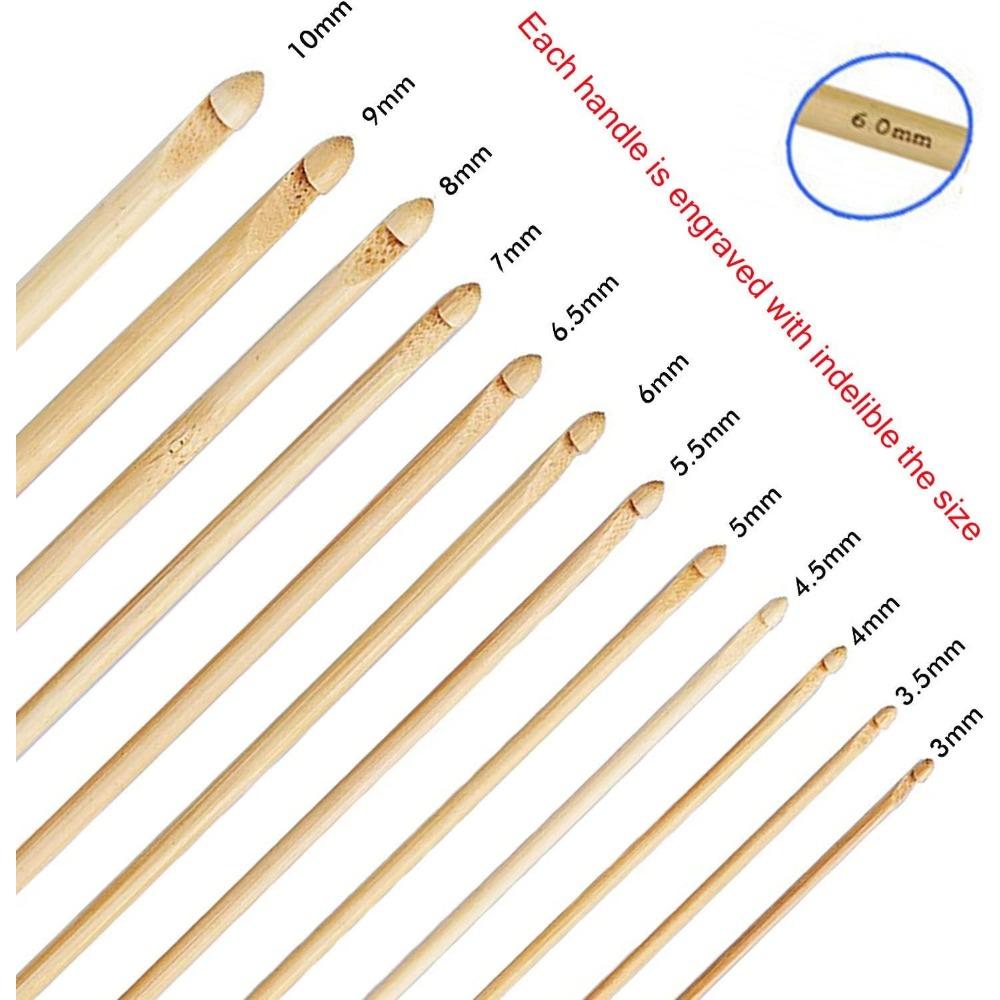 23 Pieces Tunisian Crochet Hooks Set Plastic Cable Afghan Crochet Hook Cable With Bead Carbonized Bamboo Needle Hook