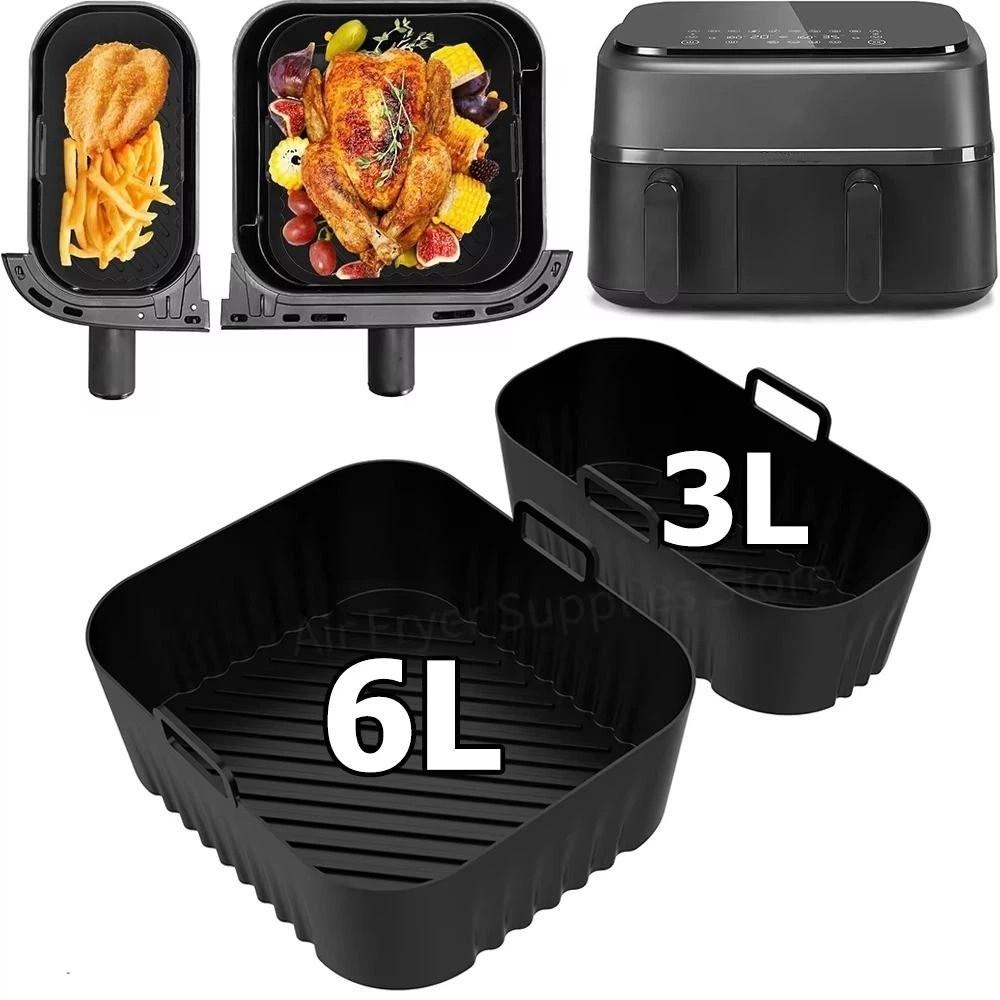 6L/3L Air Fryer Liner Non-Stick Air Fryer Silicone Pot Dual Basket Baking Tray Baking Liners