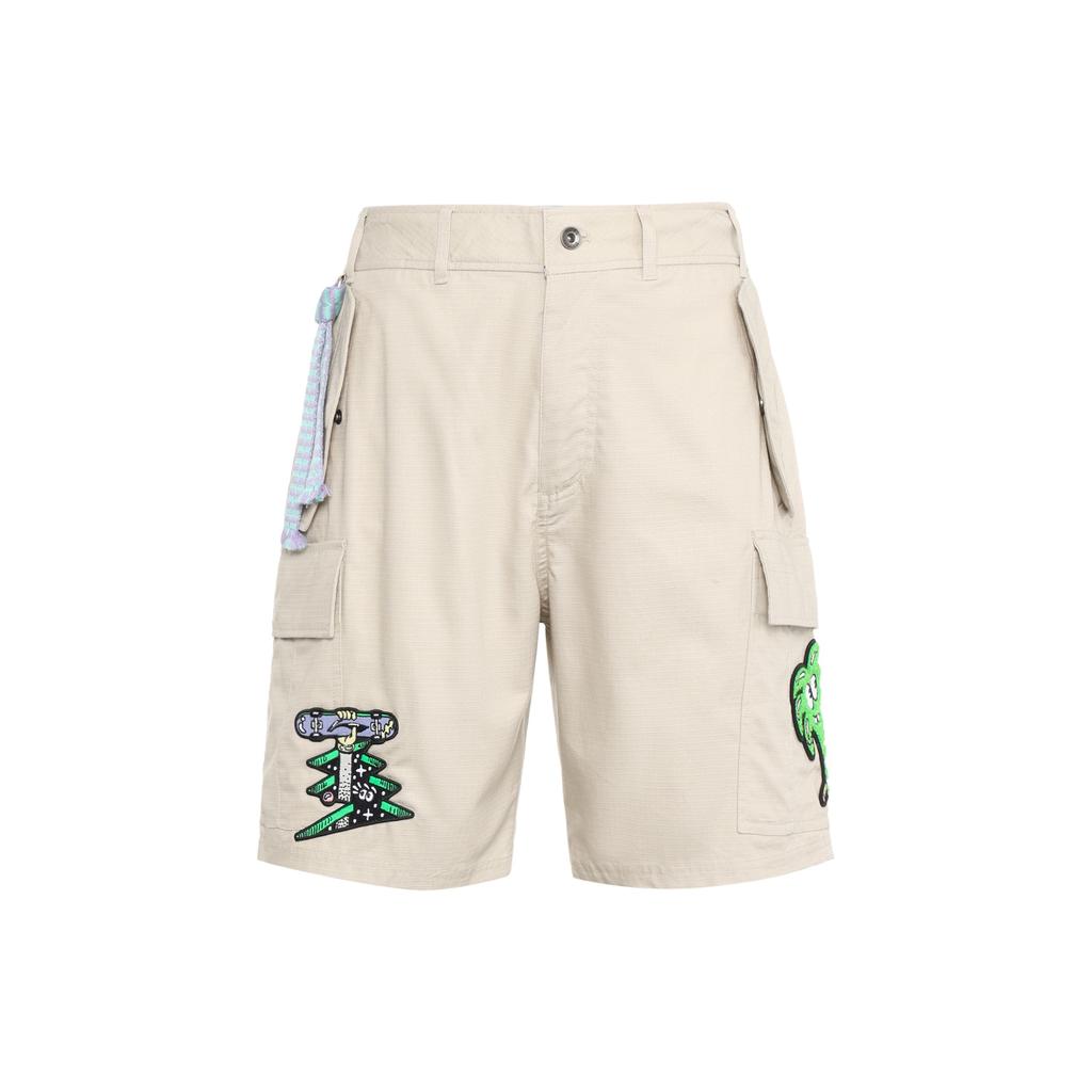 Li Ning X Steven Harrington Collaboration Cartoon Embroidery Loose Straight Casual Shorts Unisex Shorts Khaki AKSR733-1
