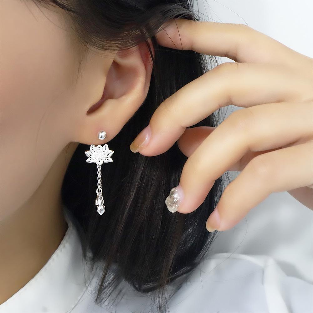 Elegant Lotus Tassel Earrings - Chinese Style Flower Danglers