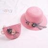 Cute Bowknot Flower Kids Straw Hat + Straw Crossbody Bag Set Baby Outdoor Sun Hat Summer Beach Straw Cap Straw Rattan Bag